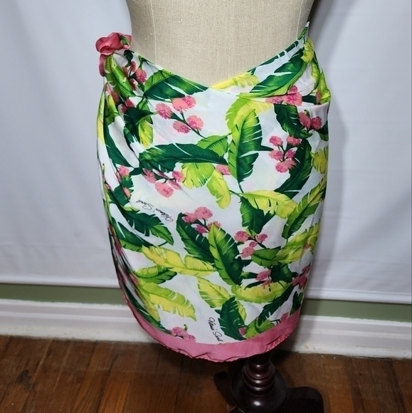 Victoria's Secret Green Pink Tropical Foliage Print Scarf Cover Up - Picture 9 of 14